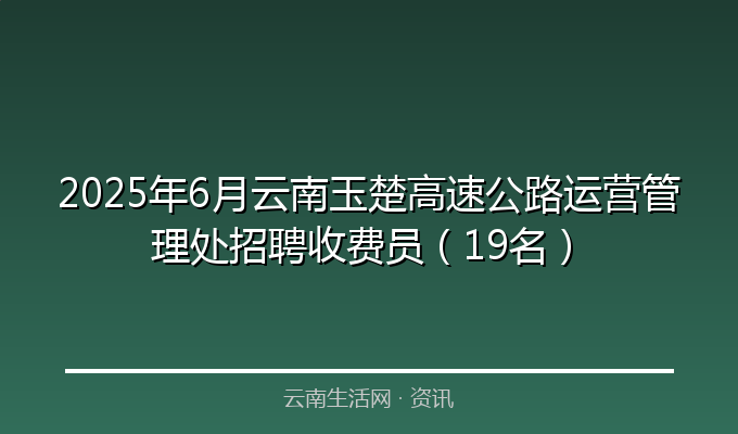 2025年6月云南玉楚高速公路运营管理处招聘收费员（19名）
