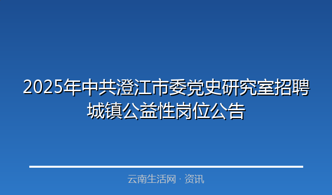 2025年中共澄江市委党史研究室招聘城镇公益性岗位公告