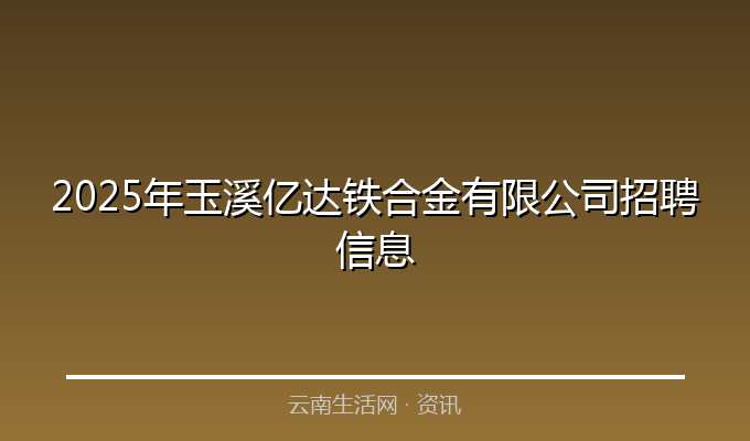 2025年玉溪亿达铁合金有限公司招聘信息