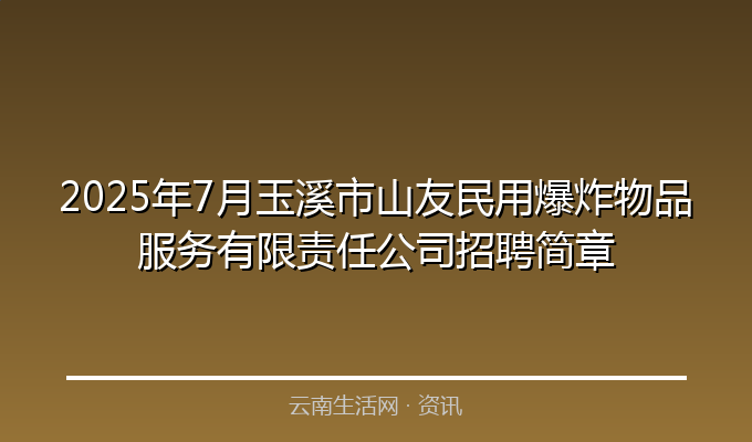 2025年7月玉溪市山友民用爆炸物品服务有限责任公司招聘简章