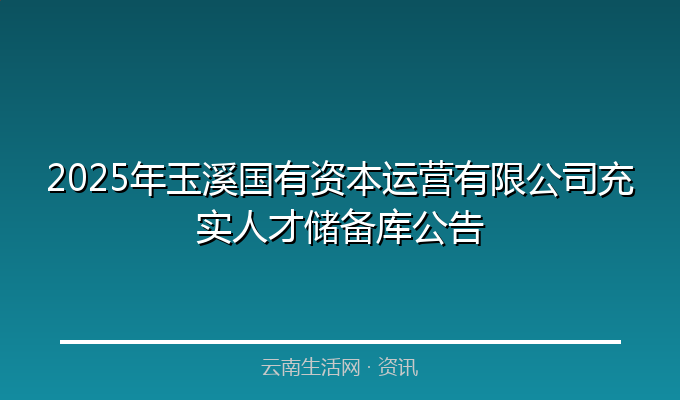 2025年玉溪国有资本运营有限公司充实人才储备库公告