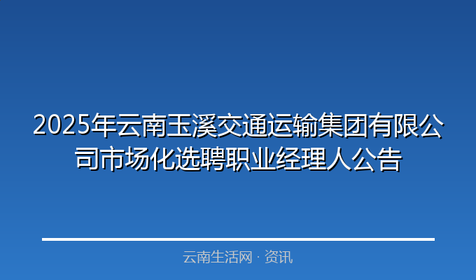 2025年云南玉溪交通运输集团有限公司市场化选聘职业经理人公告